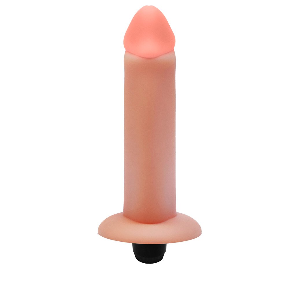 P�nis com Base e Vibro Vacaciones em vista frontal, reto, em tom bege com base e parte inferior escura