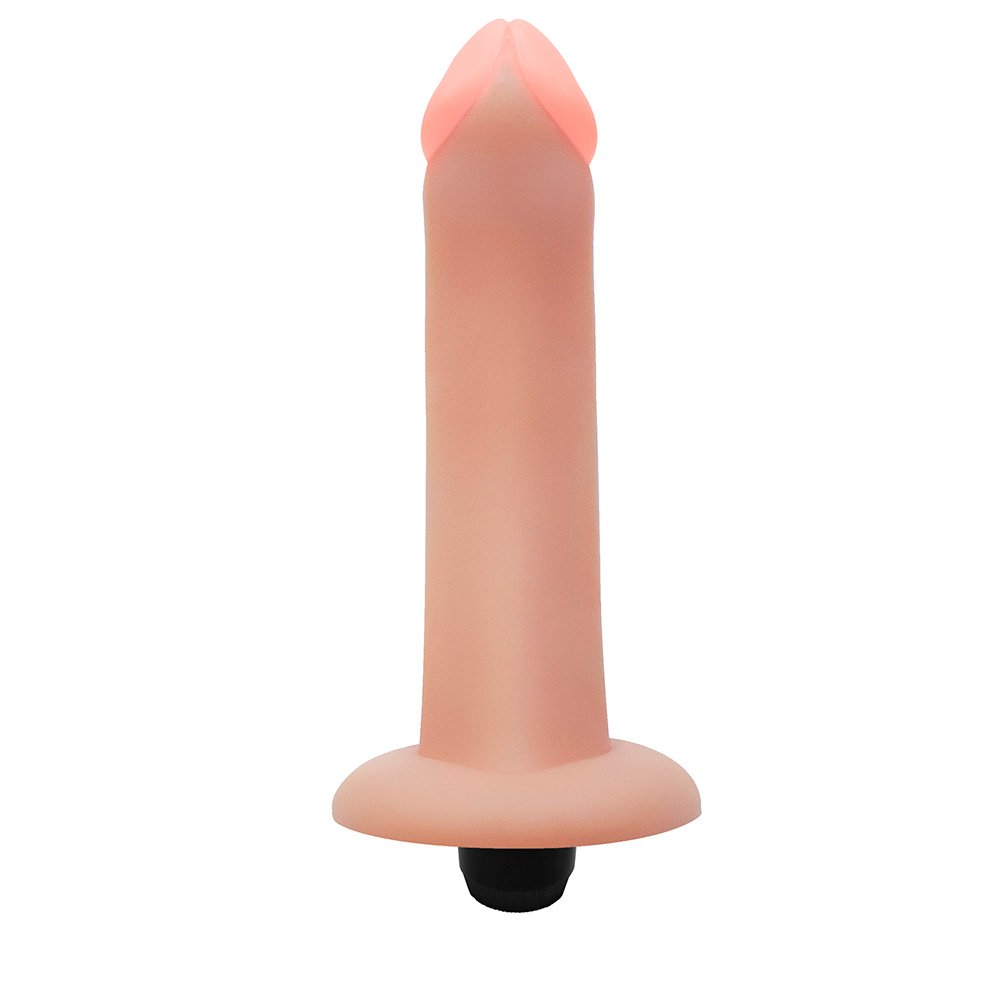 P�nis com Base e Vibro Vacaciones em vista frontal ligeiramente curvado, em tom bege