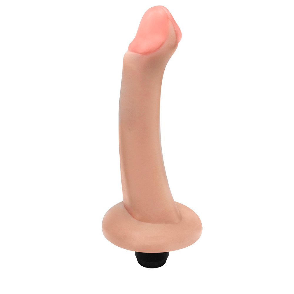 P�nis com Base e Vibro Vacaciones levemente curvado para esquerda em tom bege