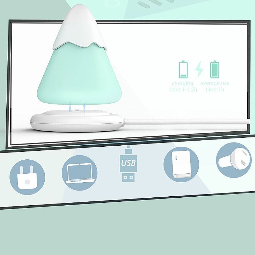 Vibrador Discreto em Silicone Recarregavel 7 Suc��es com LED Colorido Snow Mountain Cyan - Imagem detalhada do produto e sua base de carregamento USB