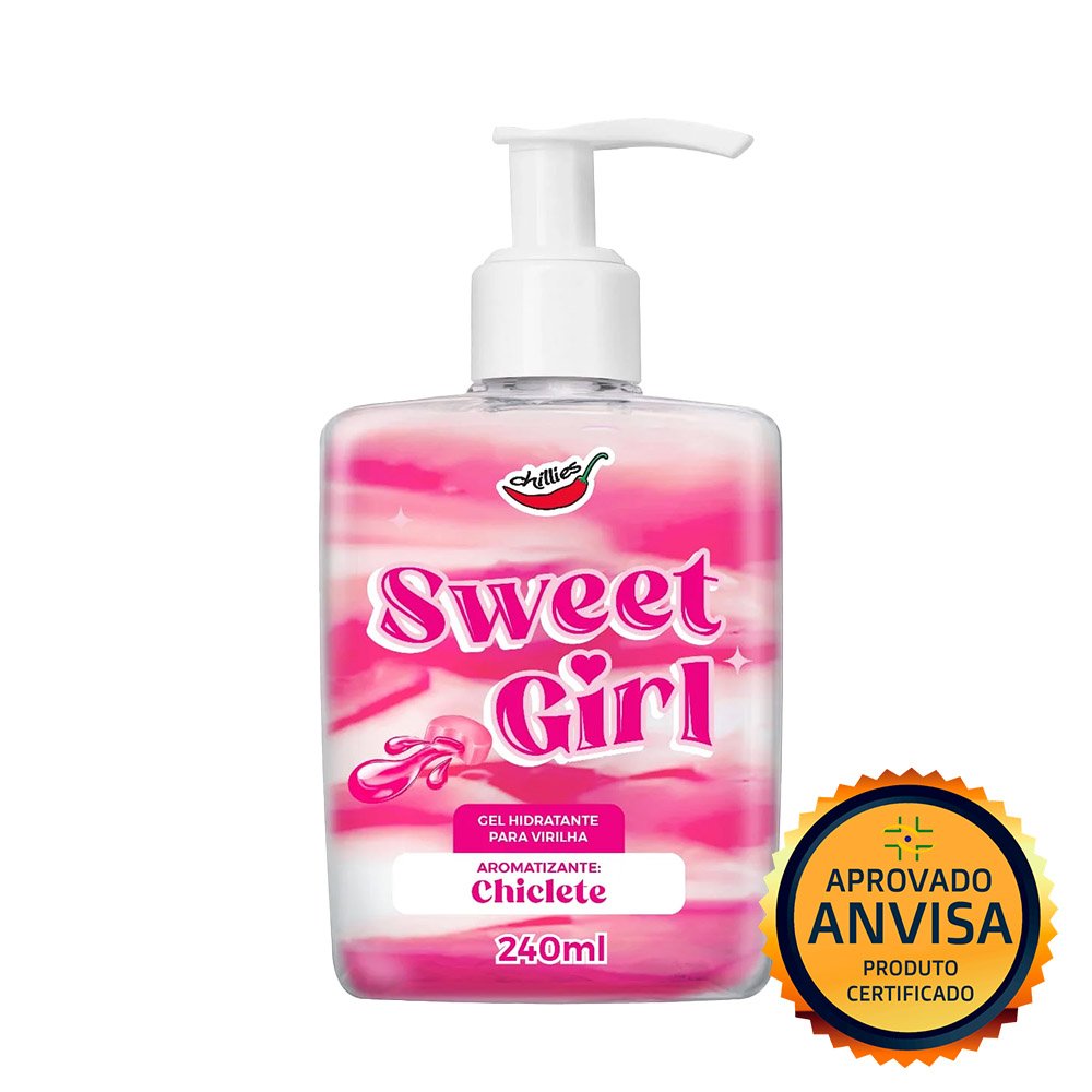 Gel Hidratante Sweet Girl Chiclete 240ml com selo 'Aprovado ANVISA' e 'PRODUTO CERTIFICADO'
