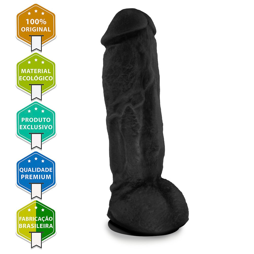 P�nis Real�stico Flex�vel com Escroto e Ventosa King Kong 22 x 5,5cm Preto | Detalhe da base com ventosa