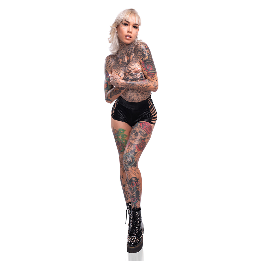 Mini Short Sensual Sexy em Cirre com Z�per e Tiras Laterais Preto | Foto 05