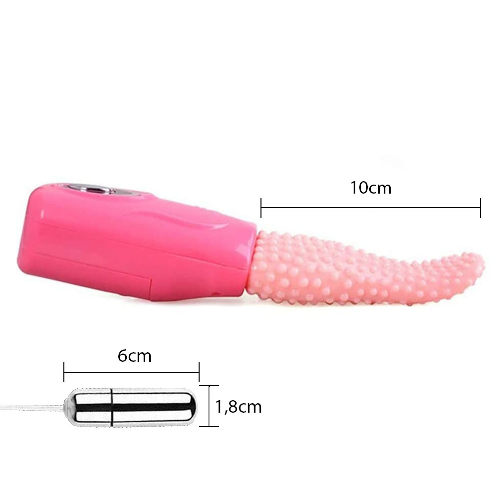 Vibrador para Clit�ris em Silicone com Formato de L�ngua Multivelocidade Tongue Bege com detalhes de medidas