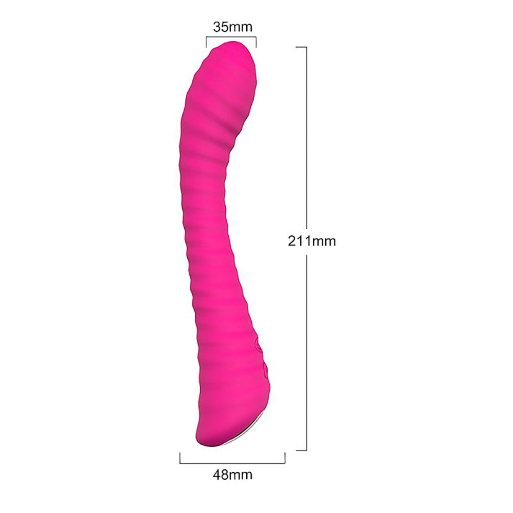 Vibrador Sunshine Pink com medidas em mil�metros: 211mm de comprimento, 35mm e 48mm de di�metro