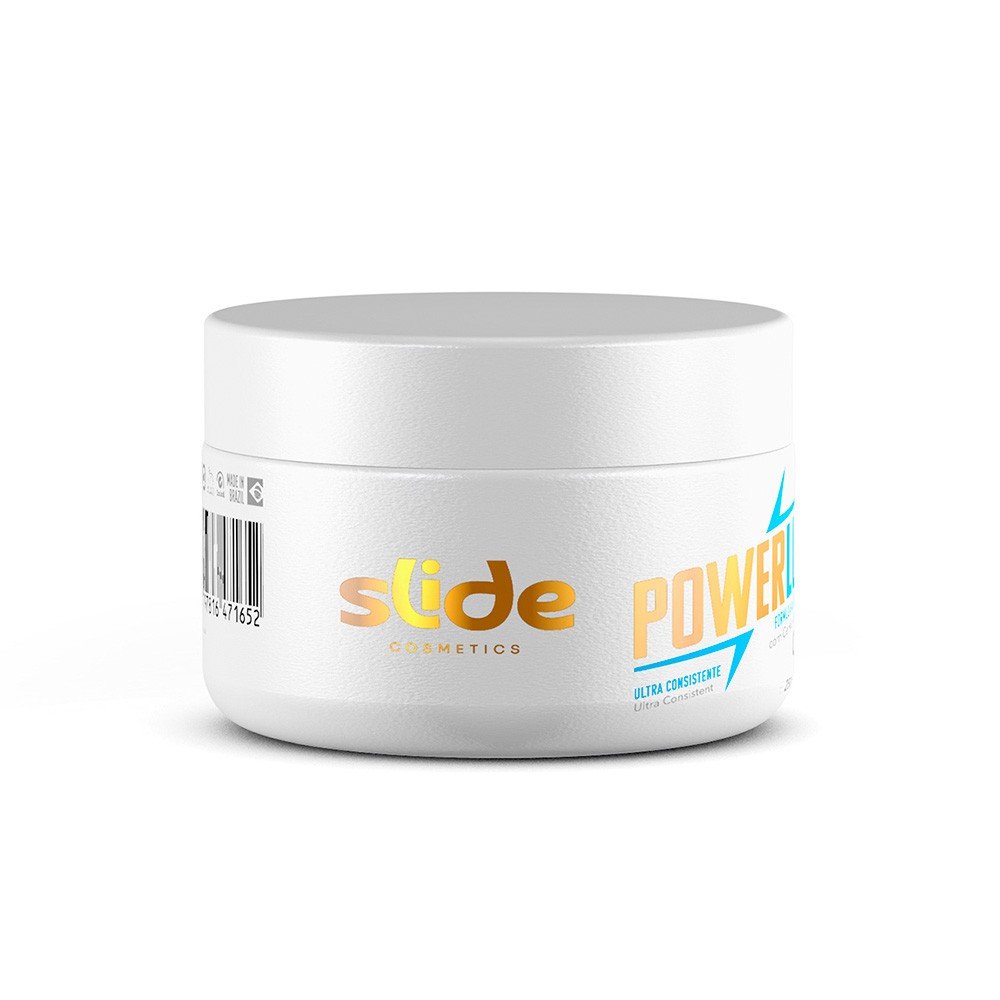 Vista lateral do pote fechado de PowerLub Gel 250g, mostrando design compacto e informa��es do r�tulo