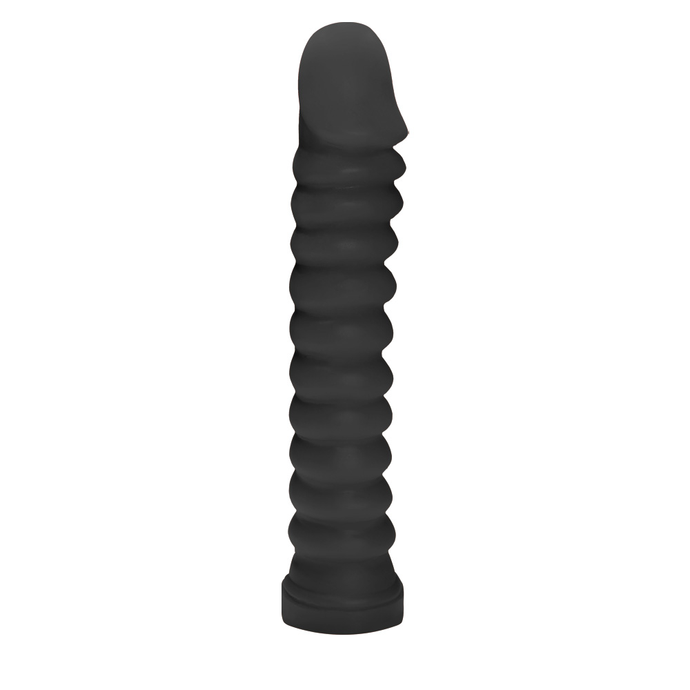 P�nis Anelado em PVC Flex�vel At�xico 22 x 4cm Preto, vista lateral evidenciando curvatura e an�is