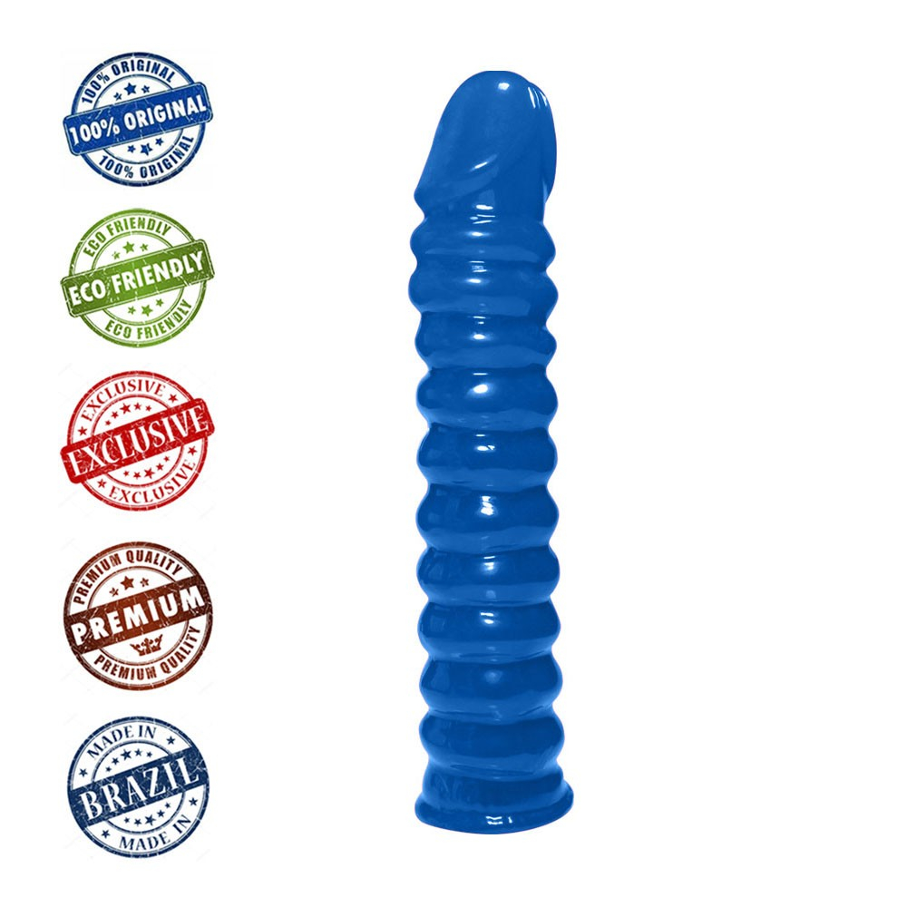 P�nis Anelado em PVC Flex�vel At�xico 22 x 4cm Azul | Vista do dildo em �ngulo diferente, mostrando a curvatura