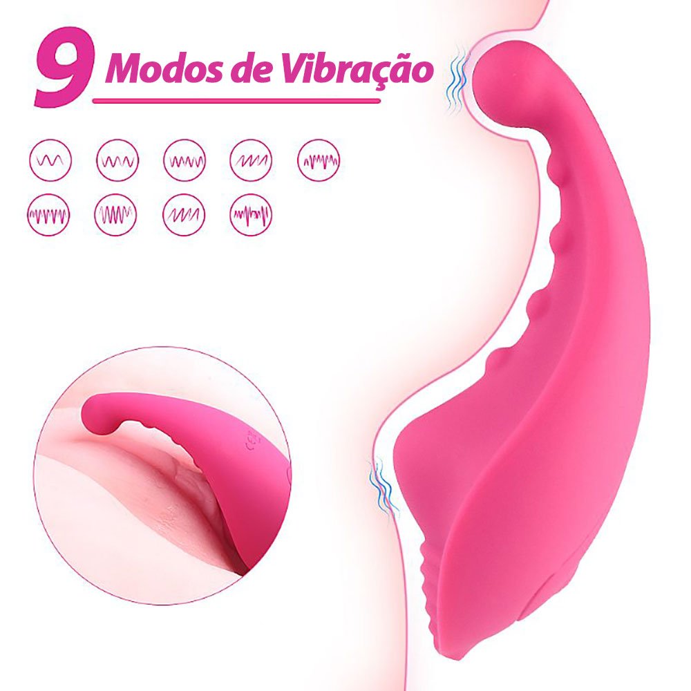 Vibrador para Clit�ris Mew Pink em uso, destacando como se encaixa no corpo para estimula��o