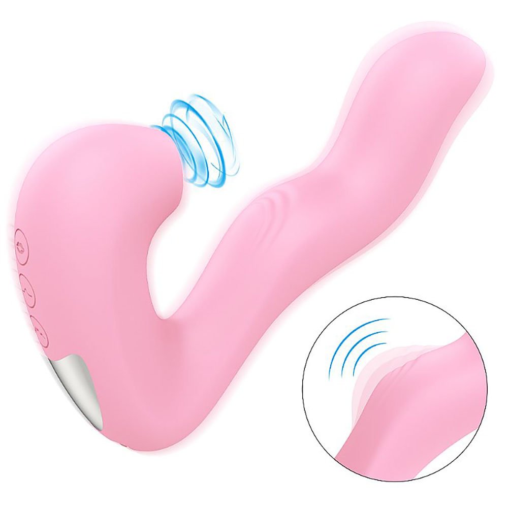 Vibrador Duplo Recarreg�vel Magic Finger Rosa com vis�o lateral destacando o mecanismo de suc��o