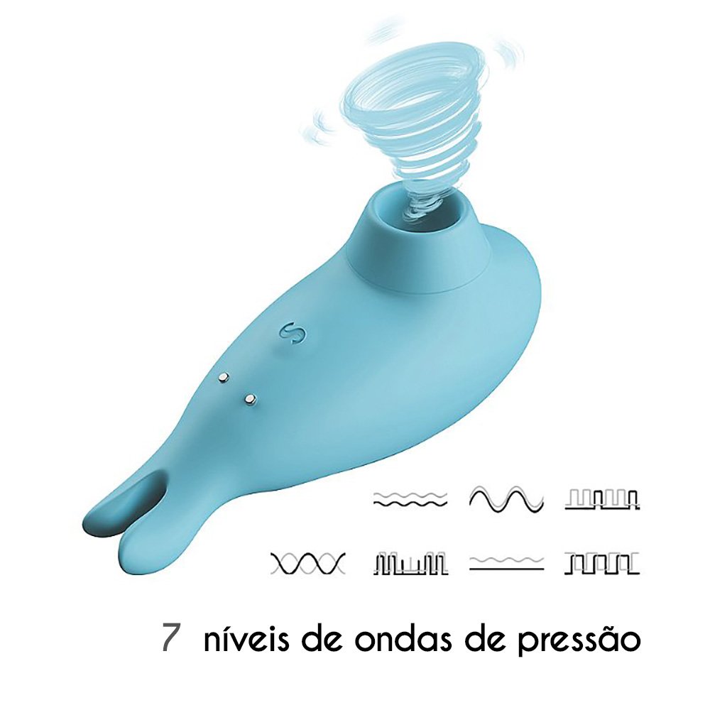 Sugador de Clit�ris em Silicone Recarreg�vel com 7 Vibra��es Dolphin Cyan | Foto 02