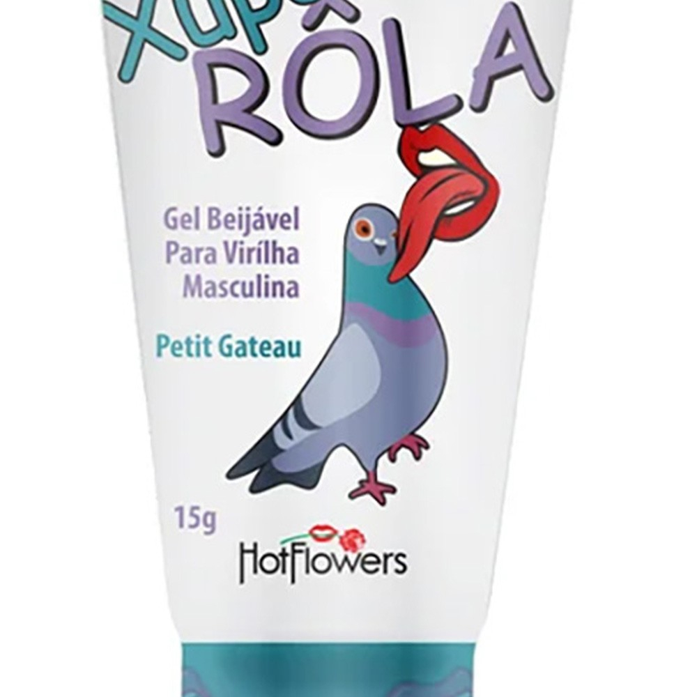 Gel para Sexo Oral Xupa R�la com Aroma e Sabor de Petit Gateau 15ml - Close na parte do meio da embalagem, mostrando o sabor 'Petit Gateau' e o peso de 15g.