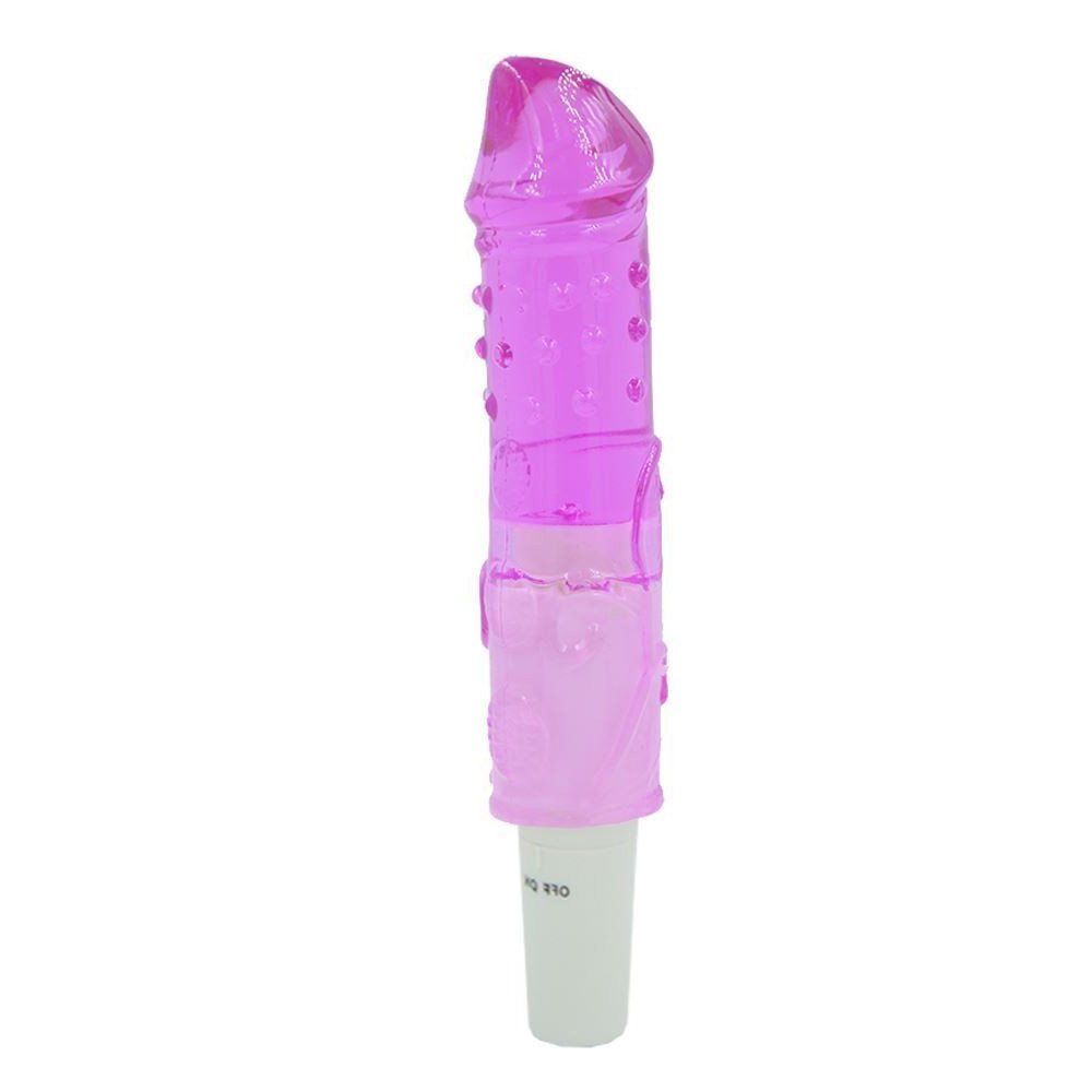Vibrador Feminino em Jelly Real�stico com Textura Love Sex In Her Rosa | Vista lateral do vibrador feminino real�stico em jelly, mostrando as texturas em relevo e a base com bot�o de controle.