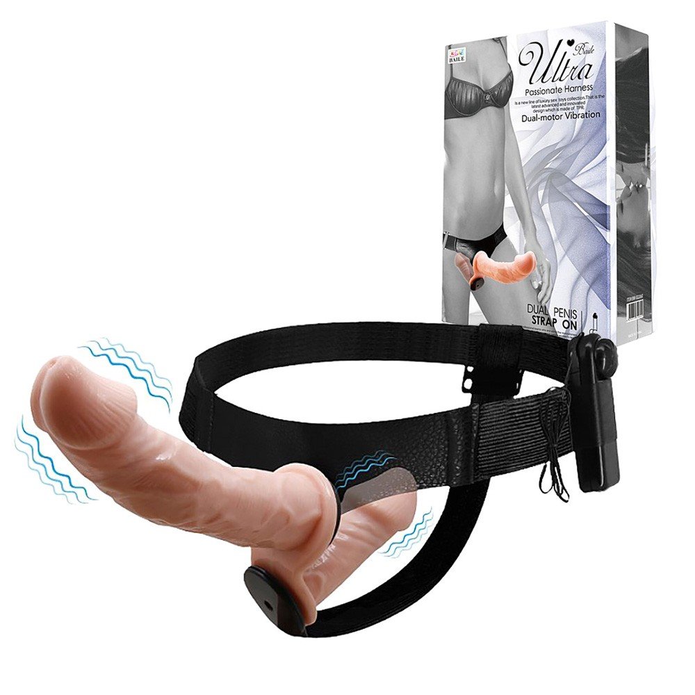 Cinta Peniana para Ela com Dois Pênis e Vibrador Multivelocidade Ultra Passionate Bege | Foto 01