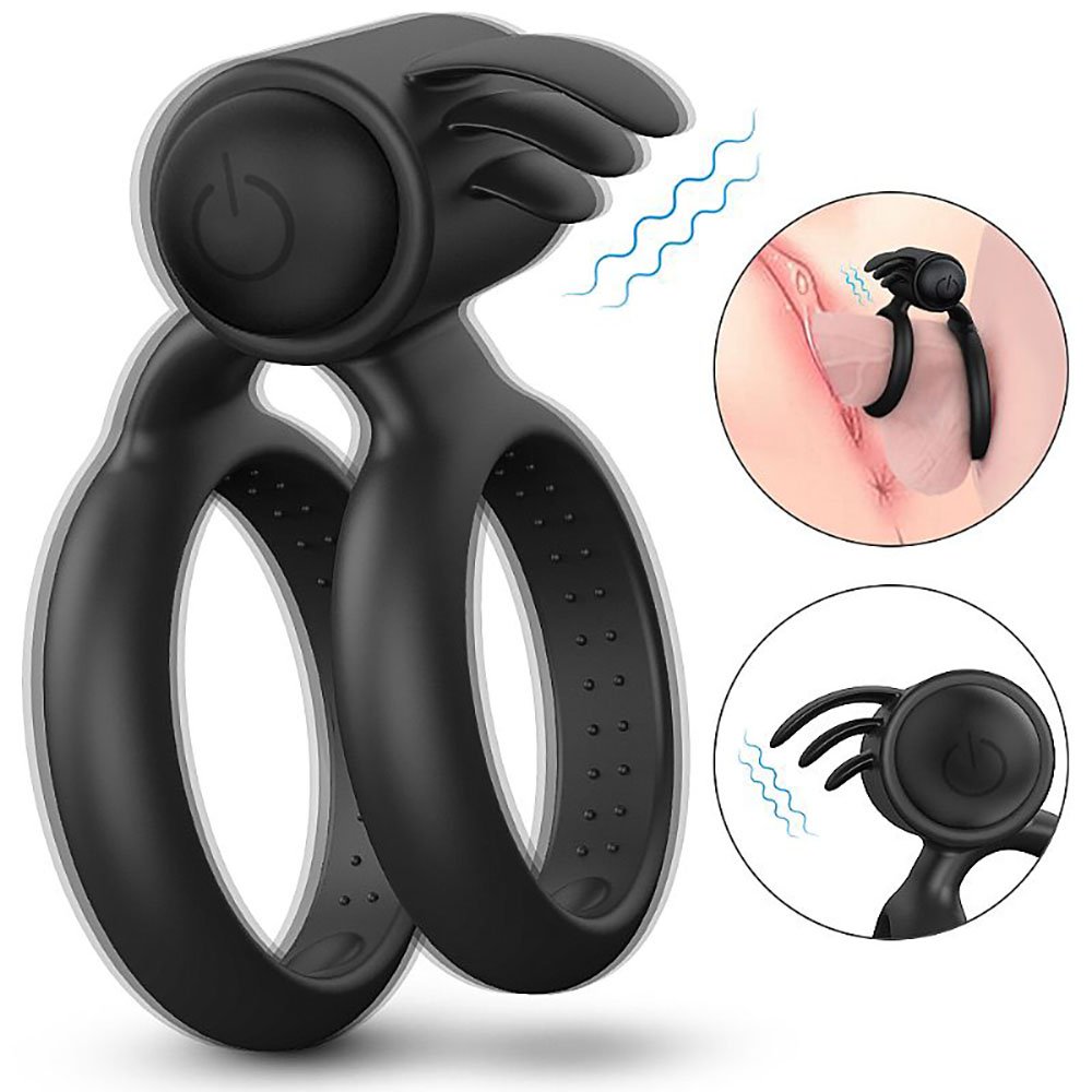 Anel Peniano com Estrangulador de Testículos em Silicone com Vibrador Nightcrawler Preto | Foto 02