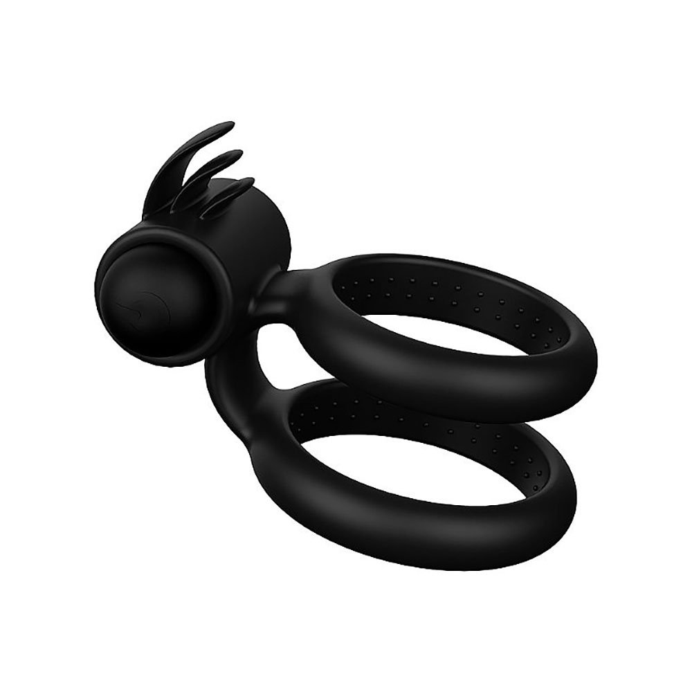 Anel Peniano com Estrangulador de Testículos em Silicone com Vibrador Nightcrawler Preto | Foto 03