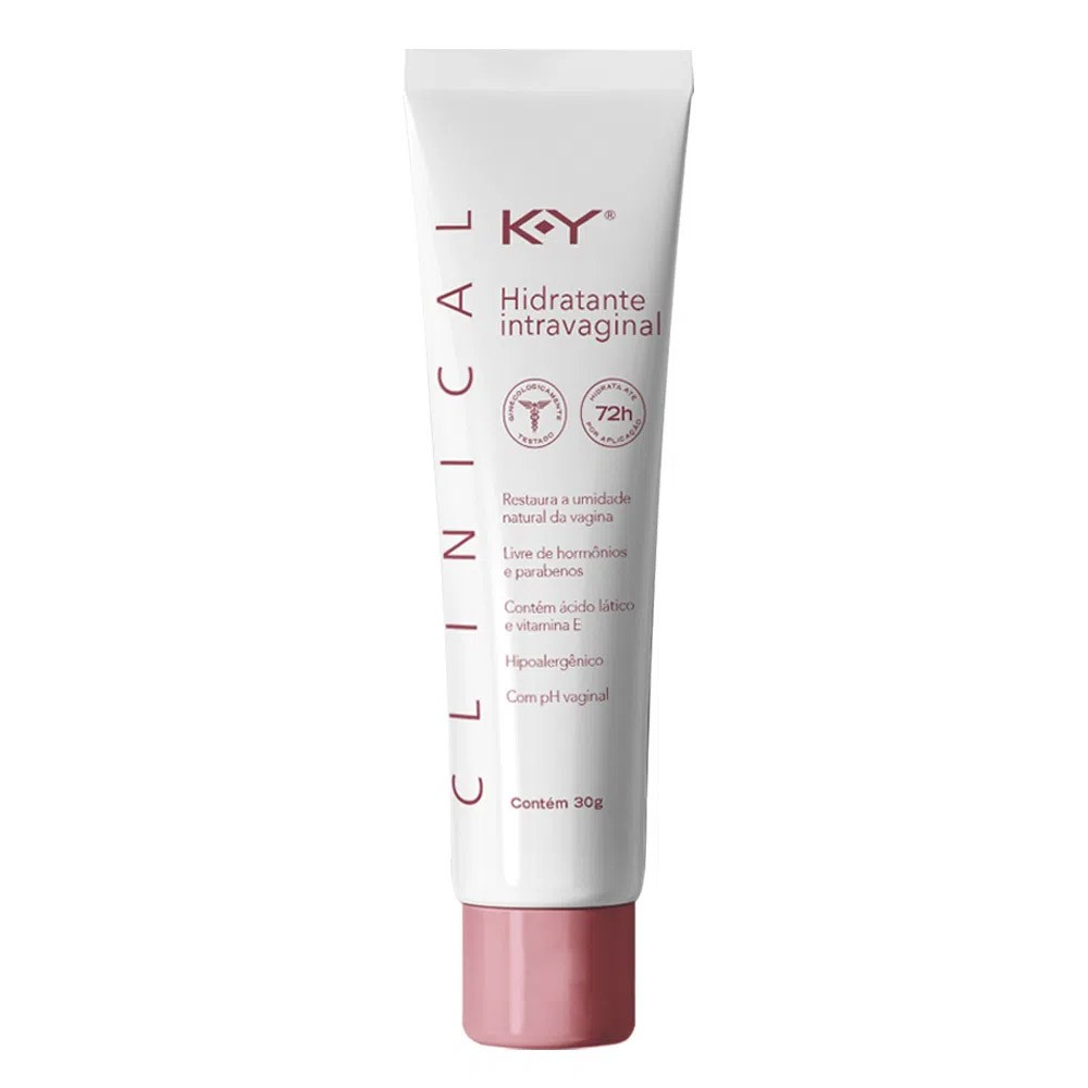 Hidratante Intravaginal Clinical KY bisnaga de 30ml com tampa rosa claro