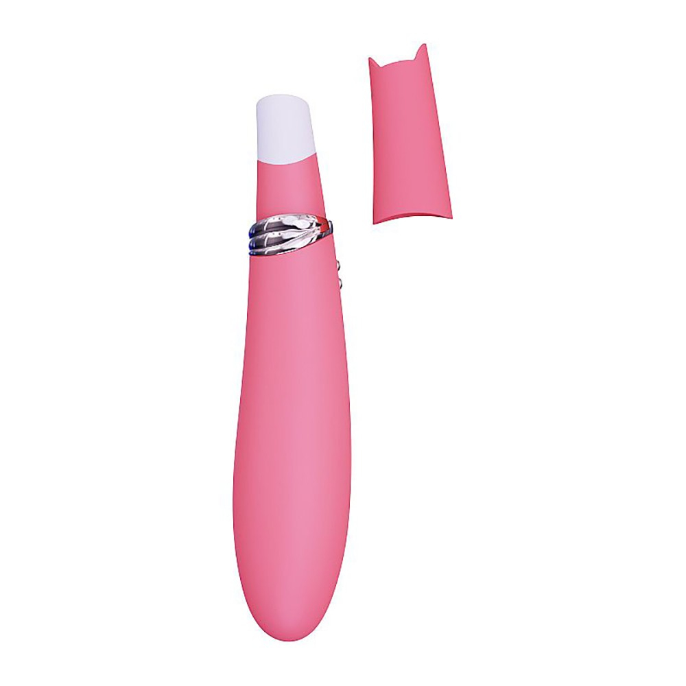Vibrador e Sugador de Clit�ris Foxy Salm�o, vista do produto sem a tampa e com detalhes vis�veis