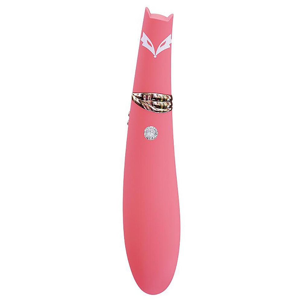 Vibrador e Sugador de Clit�ris Foxy Salm�o, vista frontal completa com a tampa, destacando o design de raposa