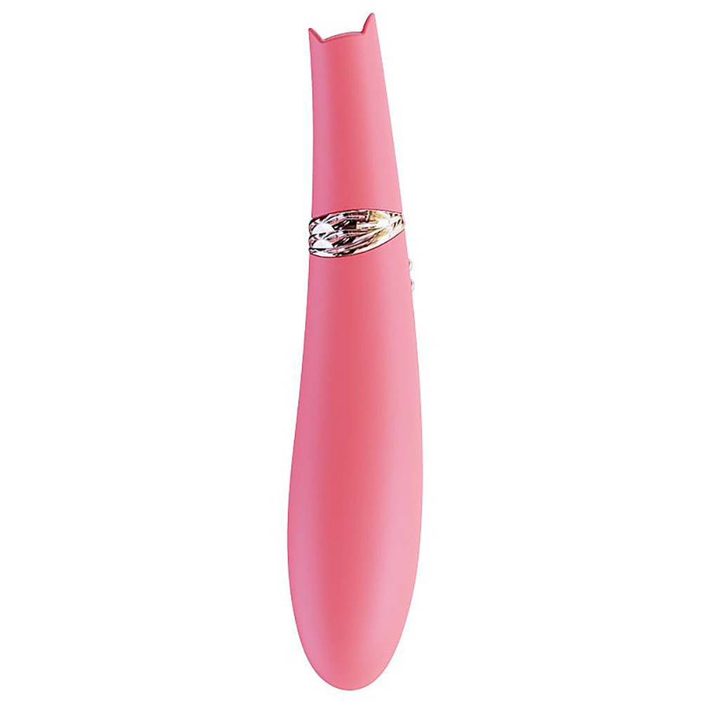 Vibrador e Sugador de Clit�ris Foxy Salm�o, com tampa ao lado, mostrando a ponta de suc��o