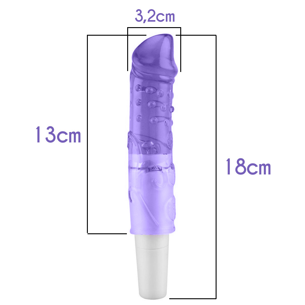 Detalhe do Vibrador Love Sex In Her Roxo com medidas exibindo 19cm de altura e 4cm de largura