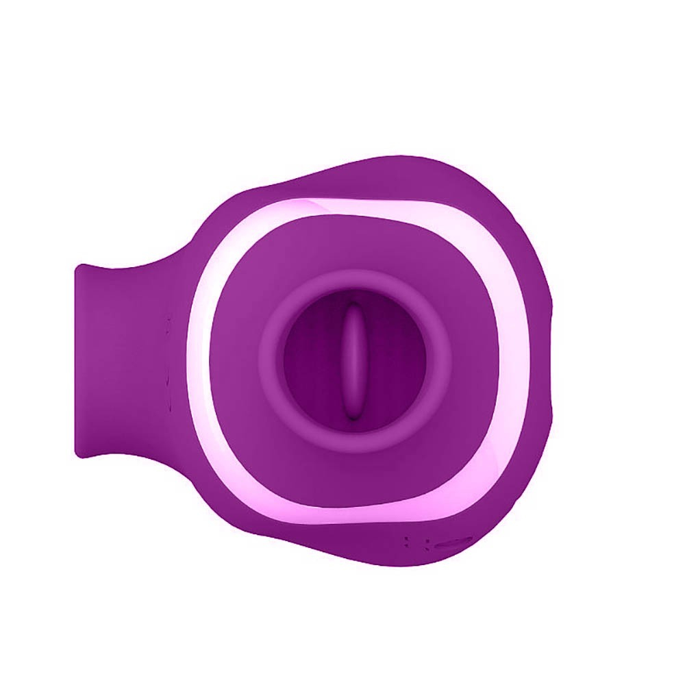 Vibrador para Clit�ris em Silicone Recarreg�vel 5 Pulsa��es e 7 Est�mulos da Lingua Spike Roxo - Detalhe da ponta estimuladora de l�ngua, mostrando o mecanismo interno de vibra��o e suc��o.