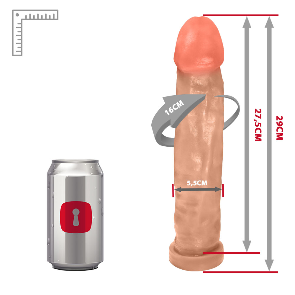 P�nis Gigante e Grosso Flex�vel com Base Enorme | Imagem do dildo completo, exibindo todas as suas caracter�sticas de tamanho, flexibilidade e cor bege