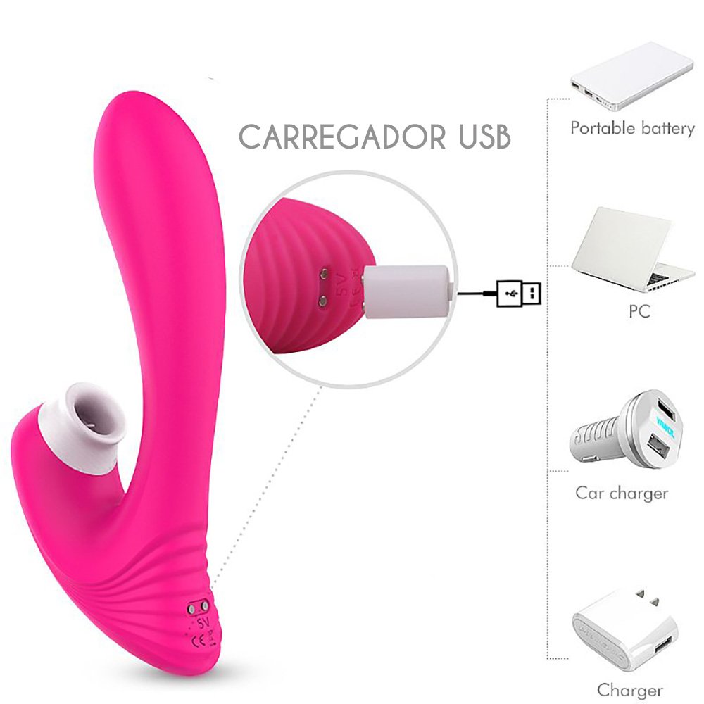 Vibrador Duplo Recarregável em Silicone com 9 Vibrações e 9 Sucções Dawn Pink | Foto 06 Vibrador Duplo Recarregável em Silicone com 9 Vibrações e 9 Sucções Dawn Pink | Foto 06