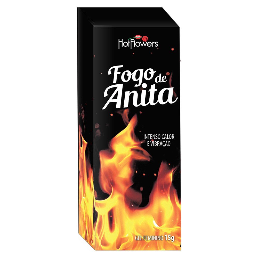 Vis�o superior da embalagem do Gel Fogo de Anita e caixa, com efeitos de luz em fundo preto