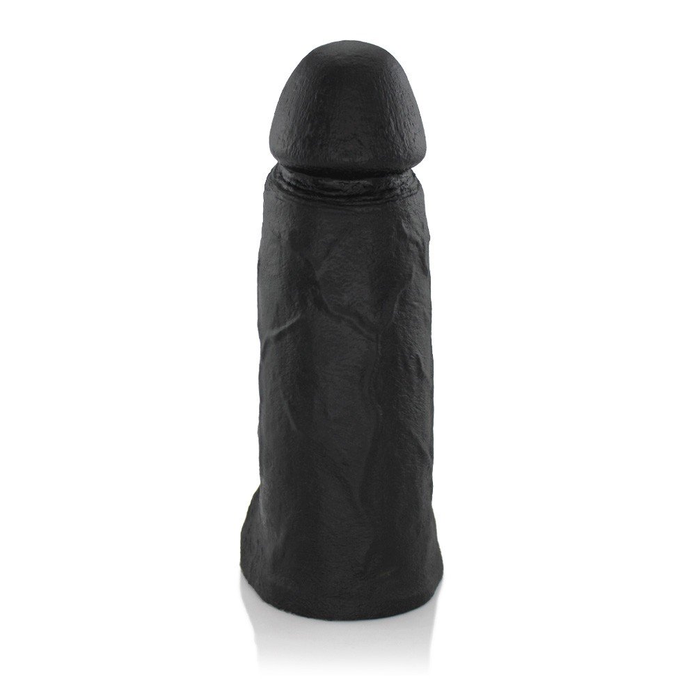Detalhe da glande do P�nis Real�stico em PVC Flex�vel com Escroto Bonit�o, cor preta, com acabamento anat�mico e apar�ncia natural