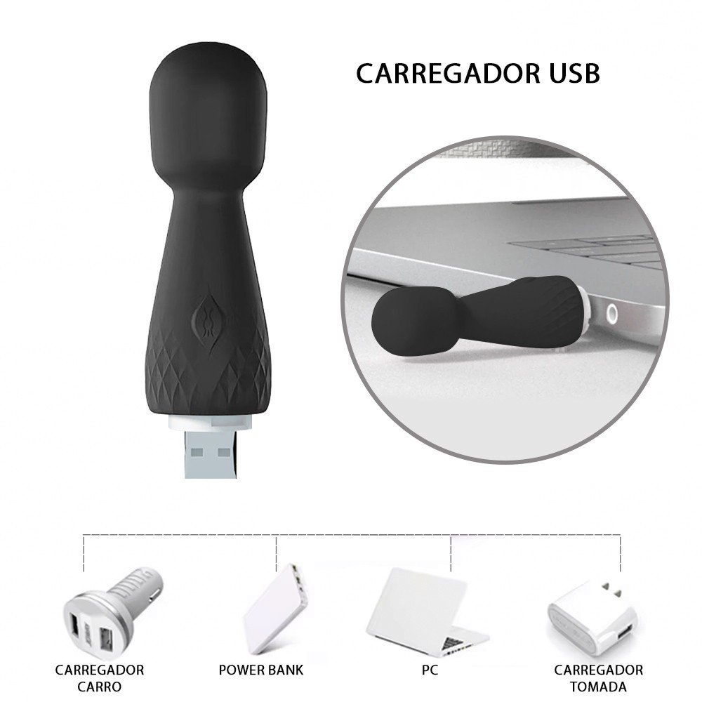 Massageador Er�tico Mini Recarreg�vel em Silicone com 10 Vibra��es Irene Preto - Ilustra��o do uso na regi�o �ntima