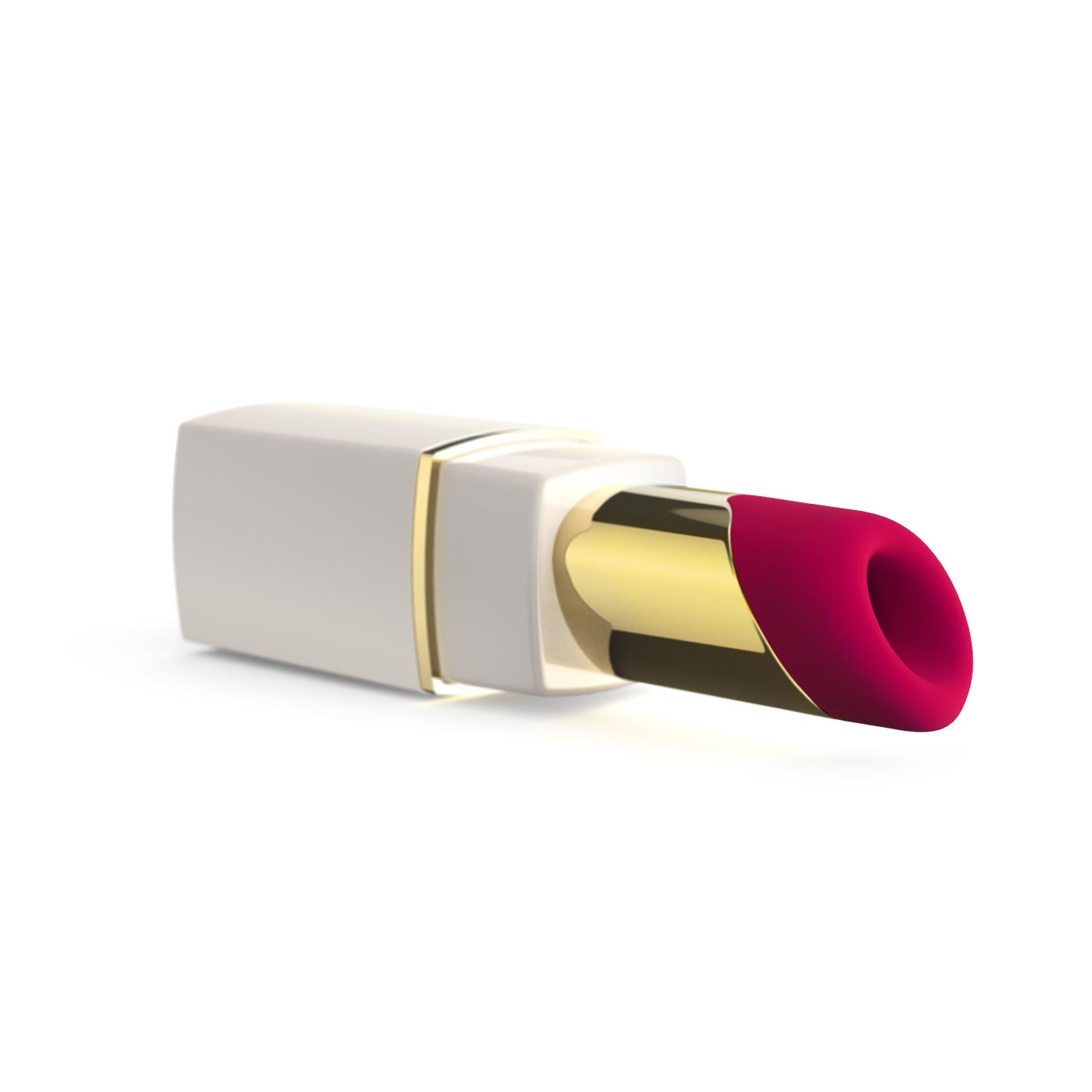 Sugador de Clitoris Womanizer 2GO Branco deitado, com a base na cor branca, detalhe dourado e o bocal de silicone rosa aparente