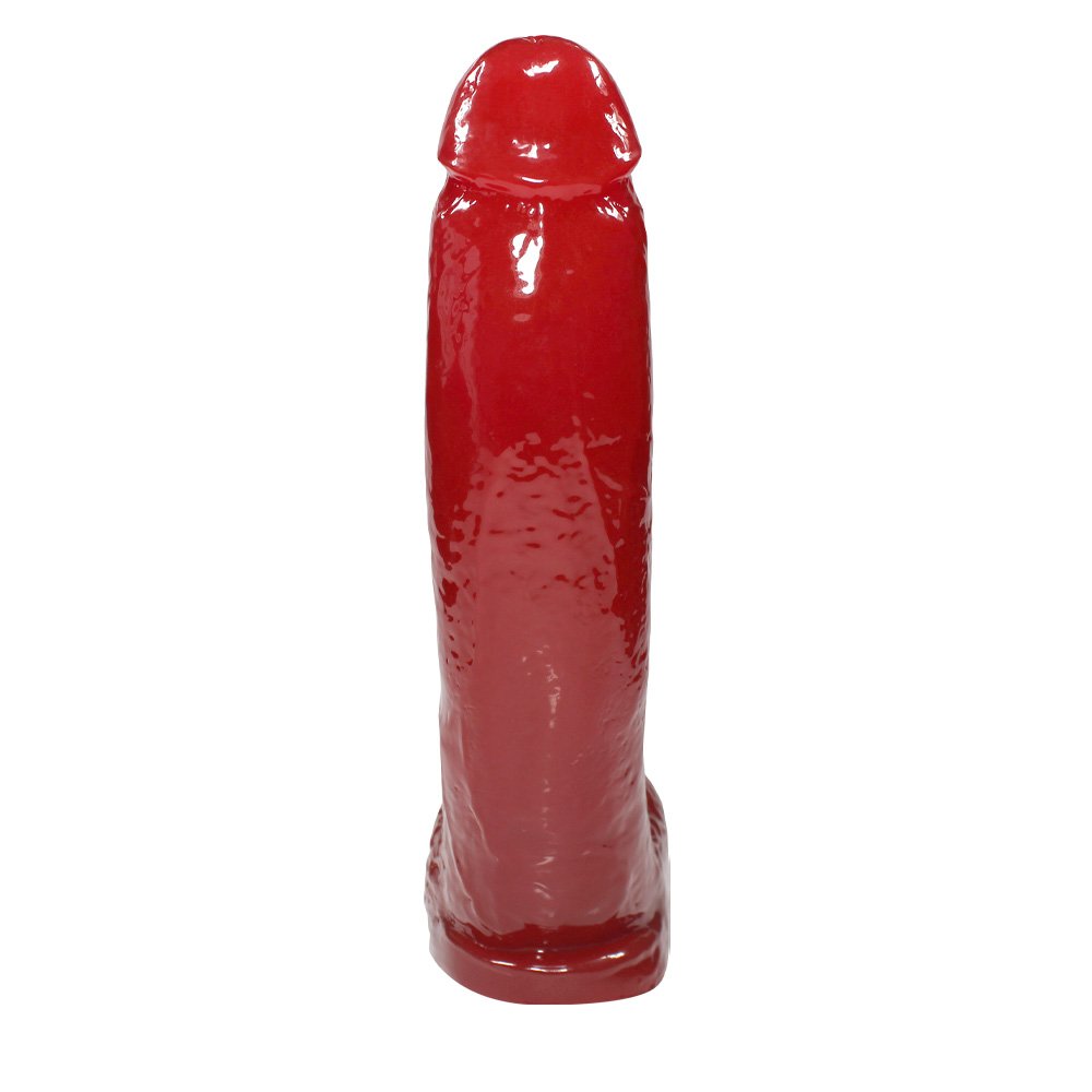 P�nis Real�stico Feito em PVC Flex�vel com Escroto Ron Jeremy 21 x 4,5cm Vermelho | Detalhe da ponta e da glande do dildo, ressaltando o realismo