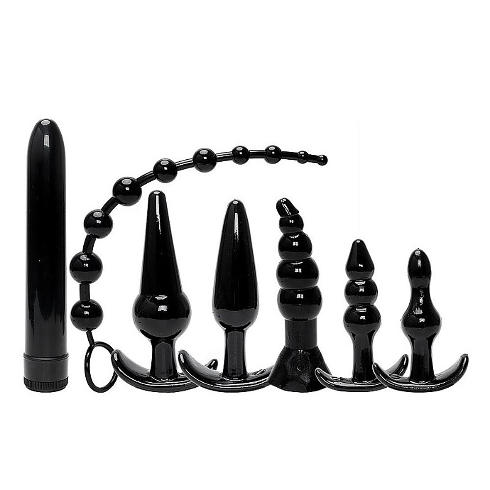 Kit Plug Anal: 6 Plugs em Formatos Diferentes e 1 Vibrador Personal Preto  :: Sex Shop Loja do Prazer