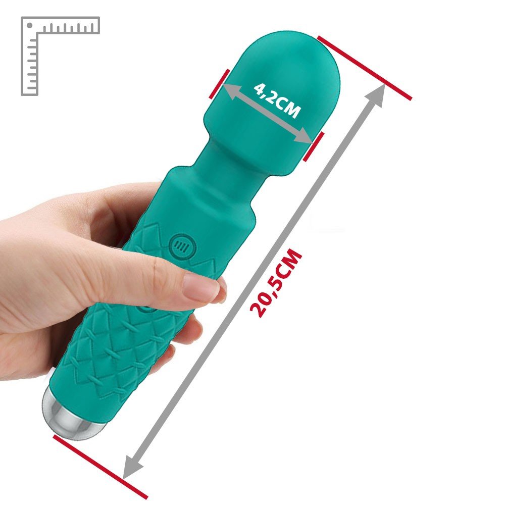 Massageador Er�tico em Silicone Recarreg�vel Verde, vista do detalhe dos bot�es de controle de vibra��o e intensidade
