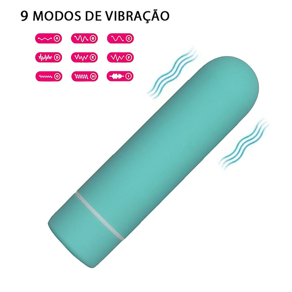 Vibrador Bullet Recarregável via USB com 9 Vibrações - ABS (Toque Aveludado) 6,9 x 1,9cm Seed Cyan | Foto 02
