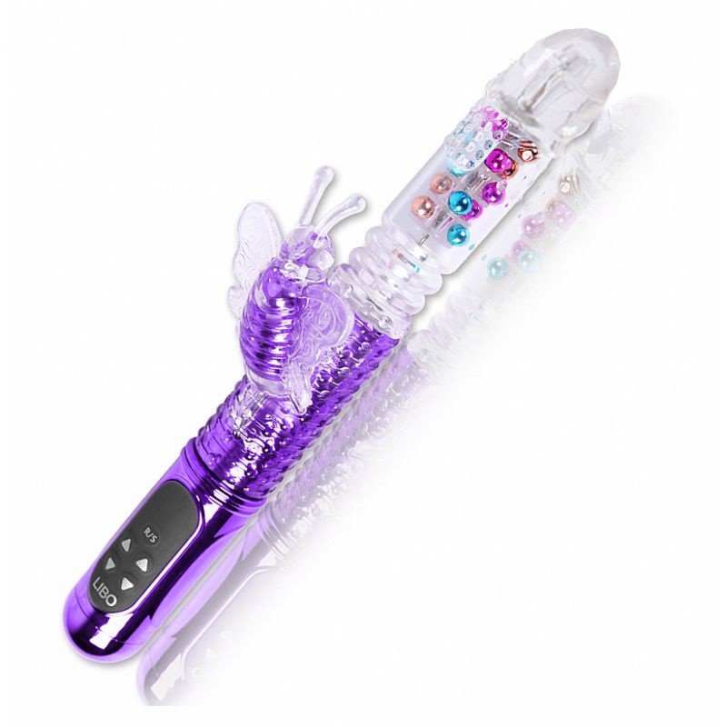 Vibrador Rabbit Rotativo Vai e Vem com Estimulador Multivelocidade Recarreg�vel Female Roxo em movimento sugerido