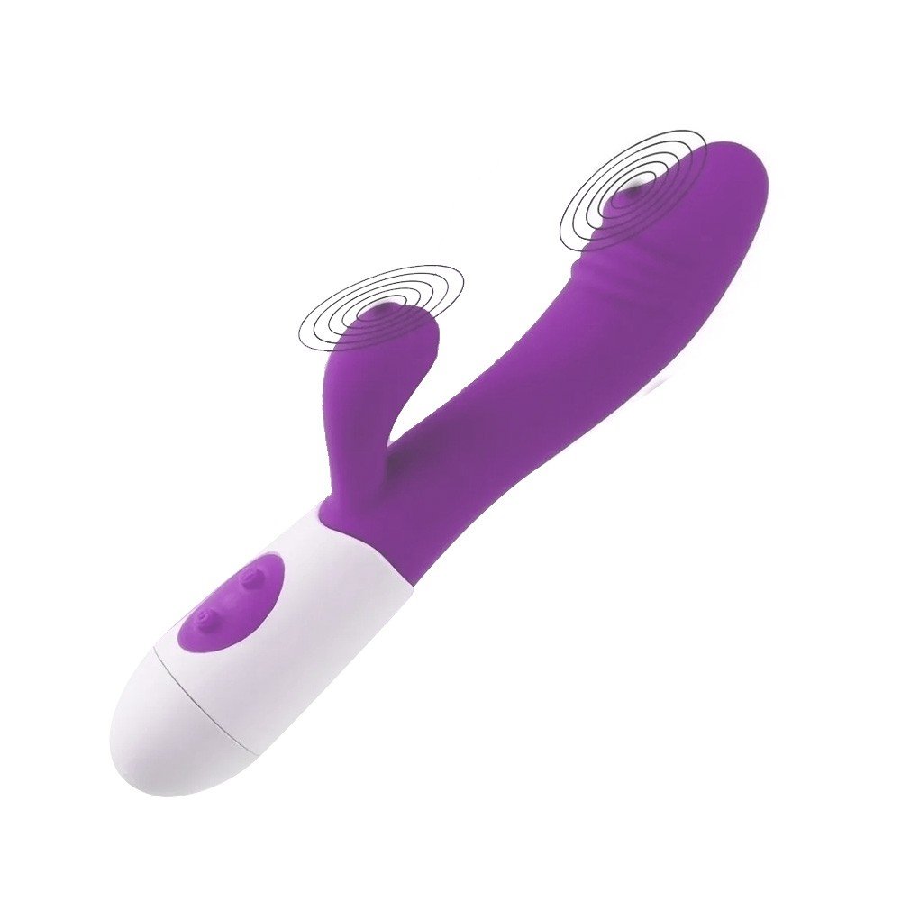 Vibrador Duplo em Silicone e ABS com 10 Vibrações e Textura Roxo | Foto 03