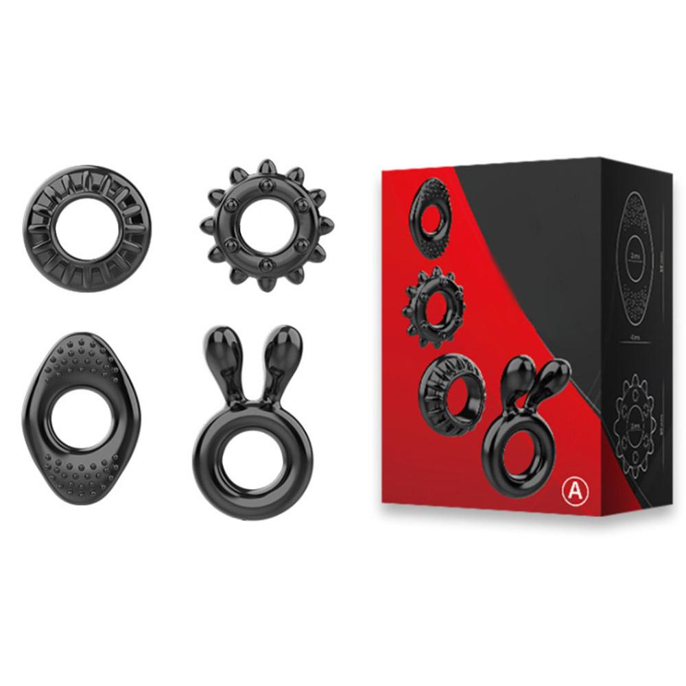 Kit com 4 Anéis Peniano Para Estrangulamento em Silicone Preto | Foto 01 Kit com 4 Anéis Peniano Para Estrangulamento em Silicone Preto | Foto 01