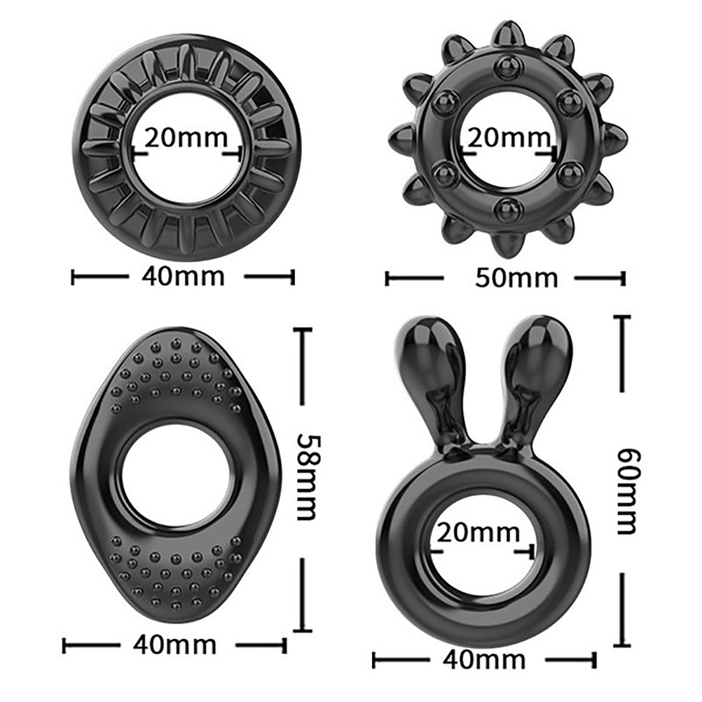 Kit com 4 Anéis Peniano Para Estrangulamento em Silicone Preto | Foto 03 Kit com 4 Anéis Peniano Para Estrangulamento em Silicone Preto | Foto 03