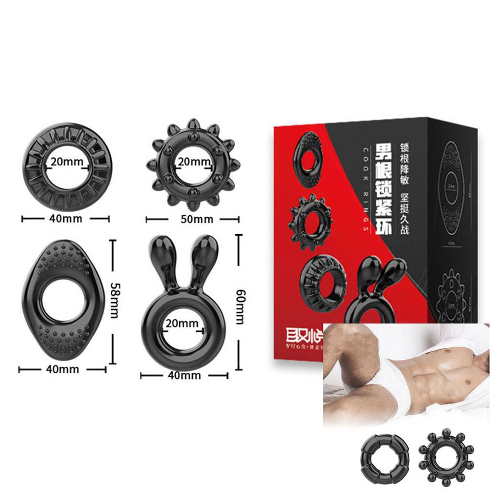 Kit com 4 Anéis Peniano Para Estrangulamento em Silicone Preto | Foto 05 Kit com 4 Anéis Peniano Para Estrangulamento em Silicone Preto | Foto 05