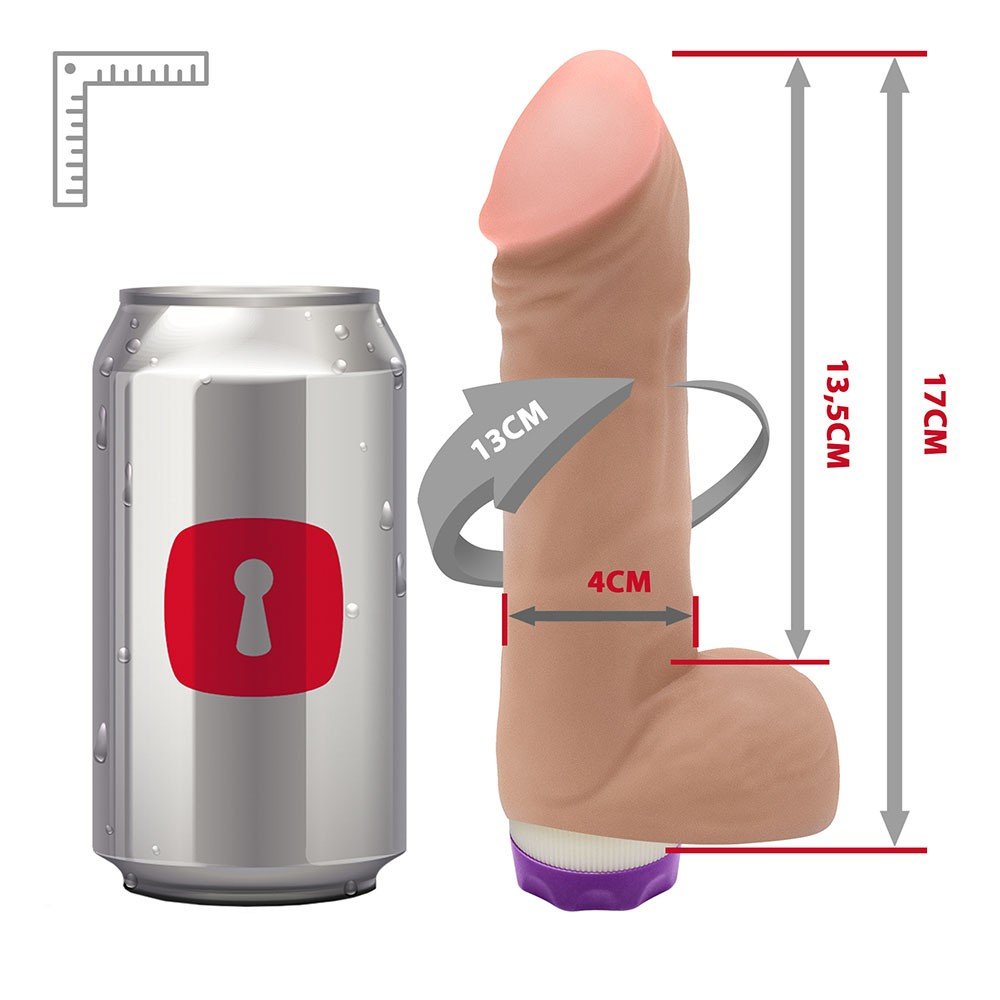 Vista da base do P�nis Real�stico com Vibrador HEFESTO, mostrando os detalhes da parte recarreg�vel e a �rea de controle.