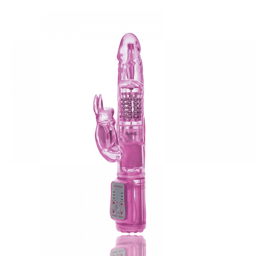 Vibrador Rabbit Rotativo Rosa, 22,5x3cm - Embalagem ilustrativa