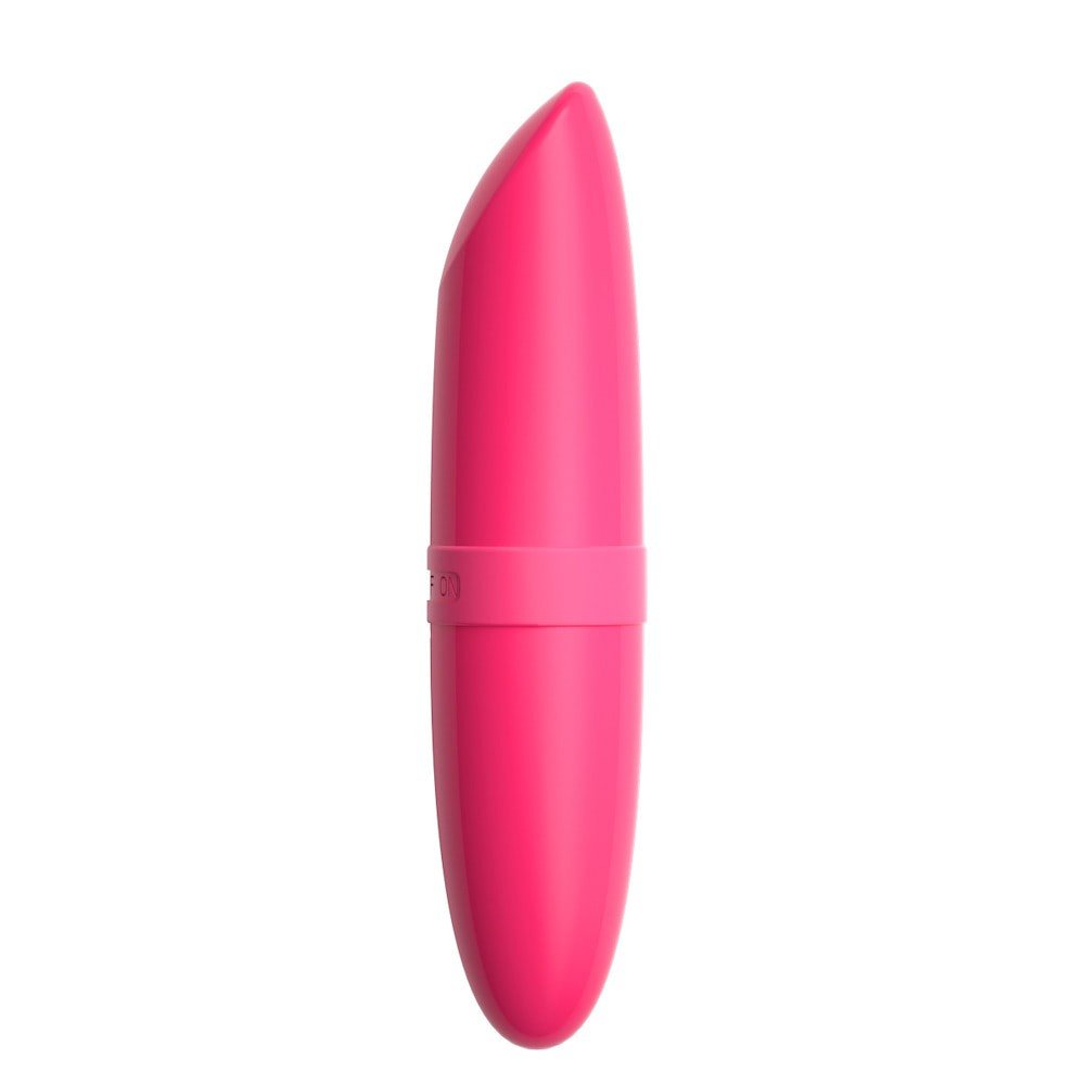 Vibrador Discreto Lipstick Pink em formato de batom com a tampa aberta, mostrando o mecanismo de rosca e o compartimento para pilha, sobre fundo branco