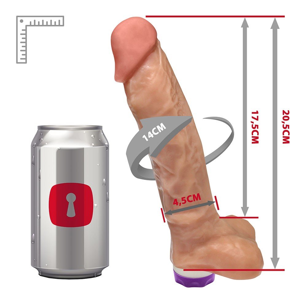 P�nis Real�stico com Vibrador 10 Modos Recarreg�vel via USB APOLO 20,5 x 4,5cm Bege - vista da parte de tr�s do produto, da parte de tr�s da glande at� o escroto