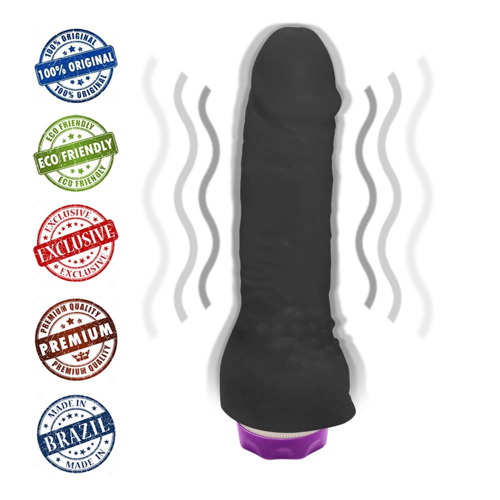 P�nis Real�stico Feito em PVC Flex�vel Massageador com Vibrador 16 x 3,5cm Preto - vista posterior