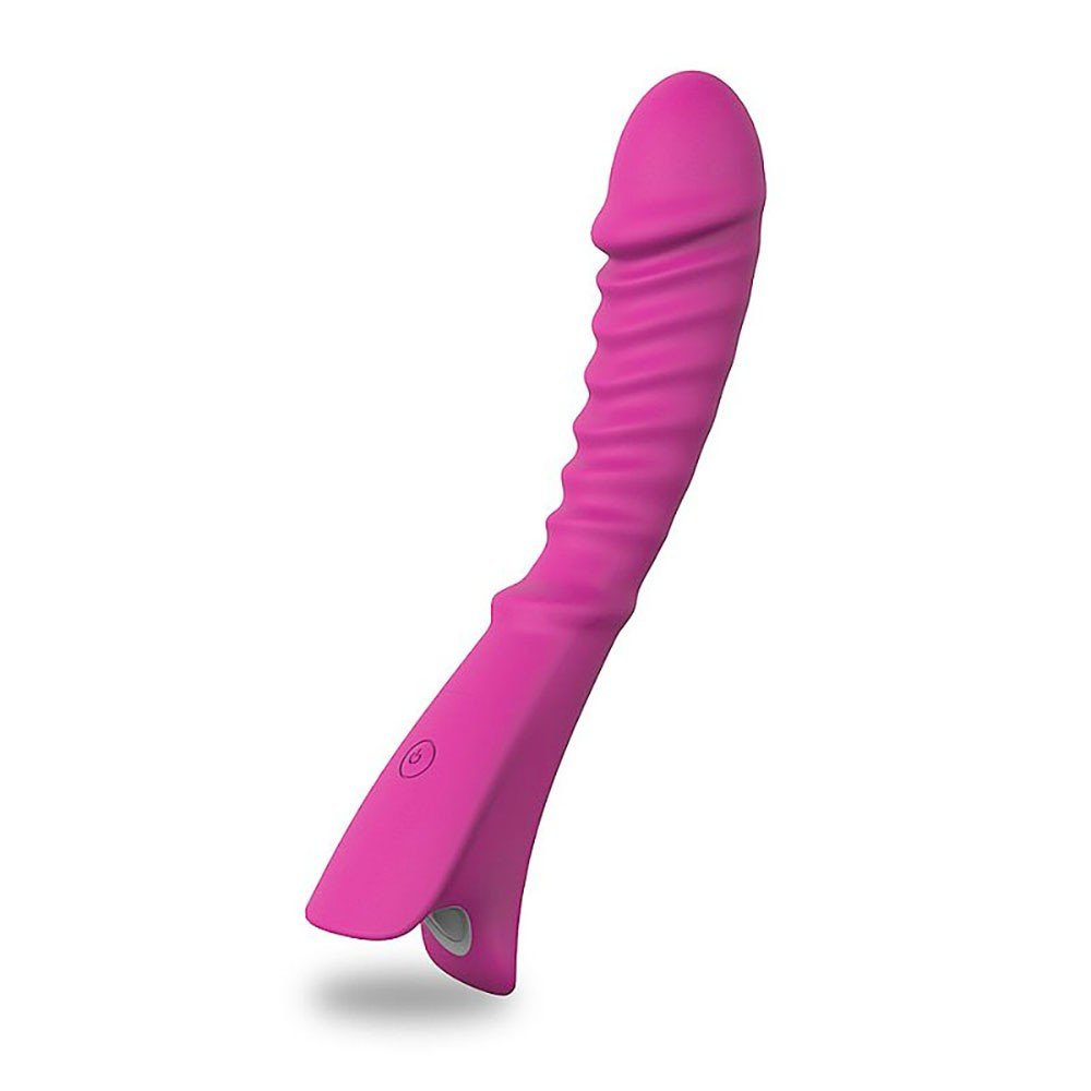 Vista lateral do Vibrador Feminino TOPI Pink, ressaltando o bico estimulador e a superf�cie texturizada em silicone