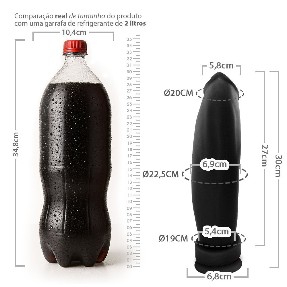 P�nis Gigante e Grosso Banana com Ventosa - Dildo em PVC flex�vel de 30 x 6,9cm bege, em vista lateral completa, demonstrando seu tamanho imponente