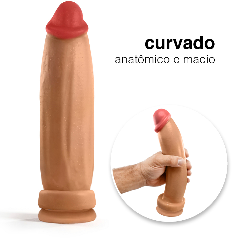 P�nis Grande e Grosso Bananinha com Ventosa em vista lateral, com destaque para a curvatura anat�mica e material macio