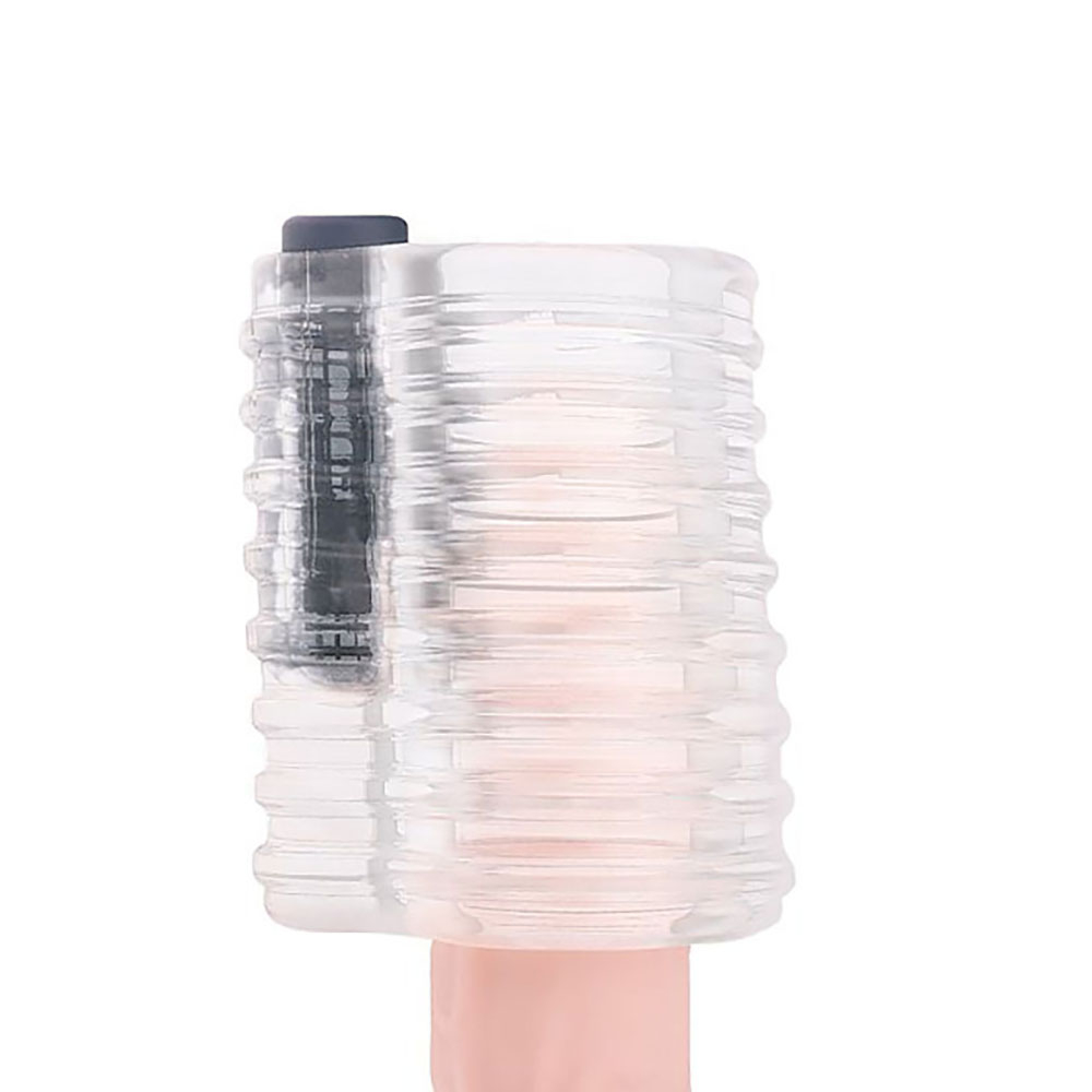 Capa Peniana Vazada Transparente com Textura e 9 Modos de Vibra��o Recarreg�vel - detalhe da textura interna e material em jelly macio